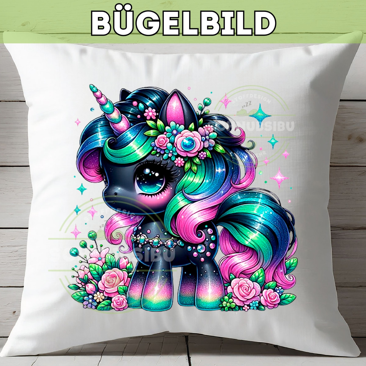Bügelbild Einhorn Black Edition Nr. 7